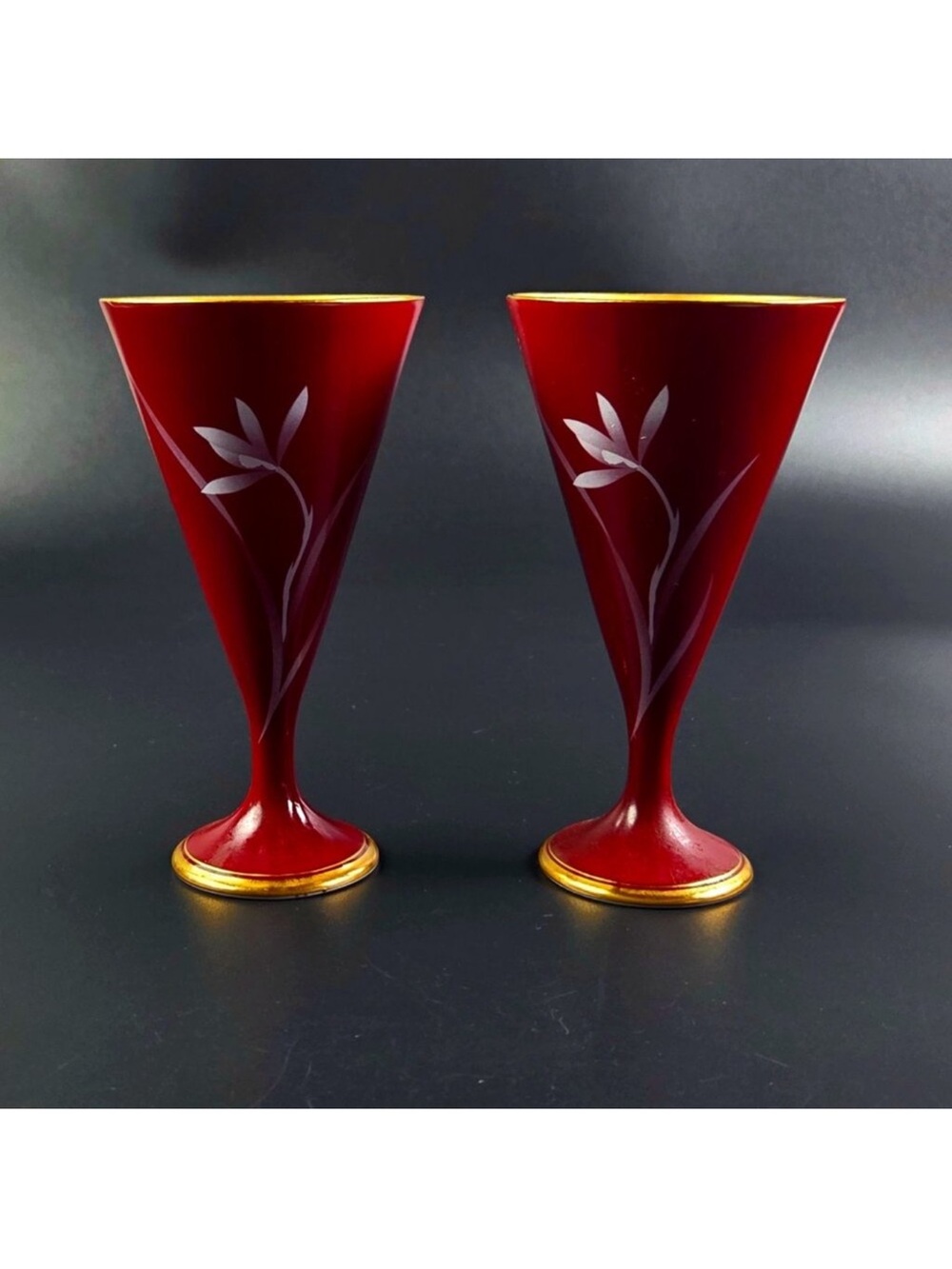 Vintage Antique Red Etched Japanese Flutes- Set of 2